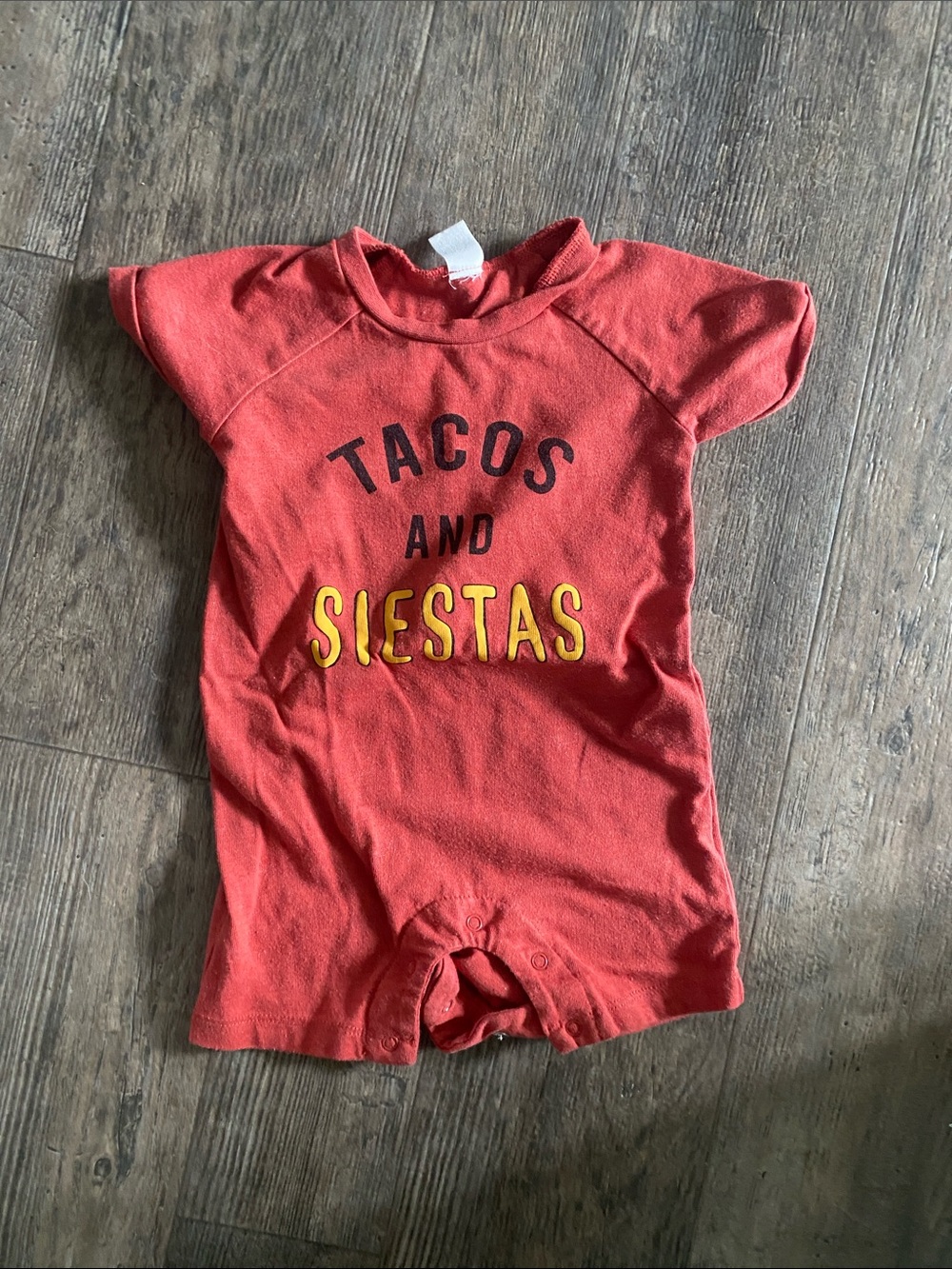 Red Kids One-Piece Bodysuit with "TACOS AND SIESTAS" Graphic